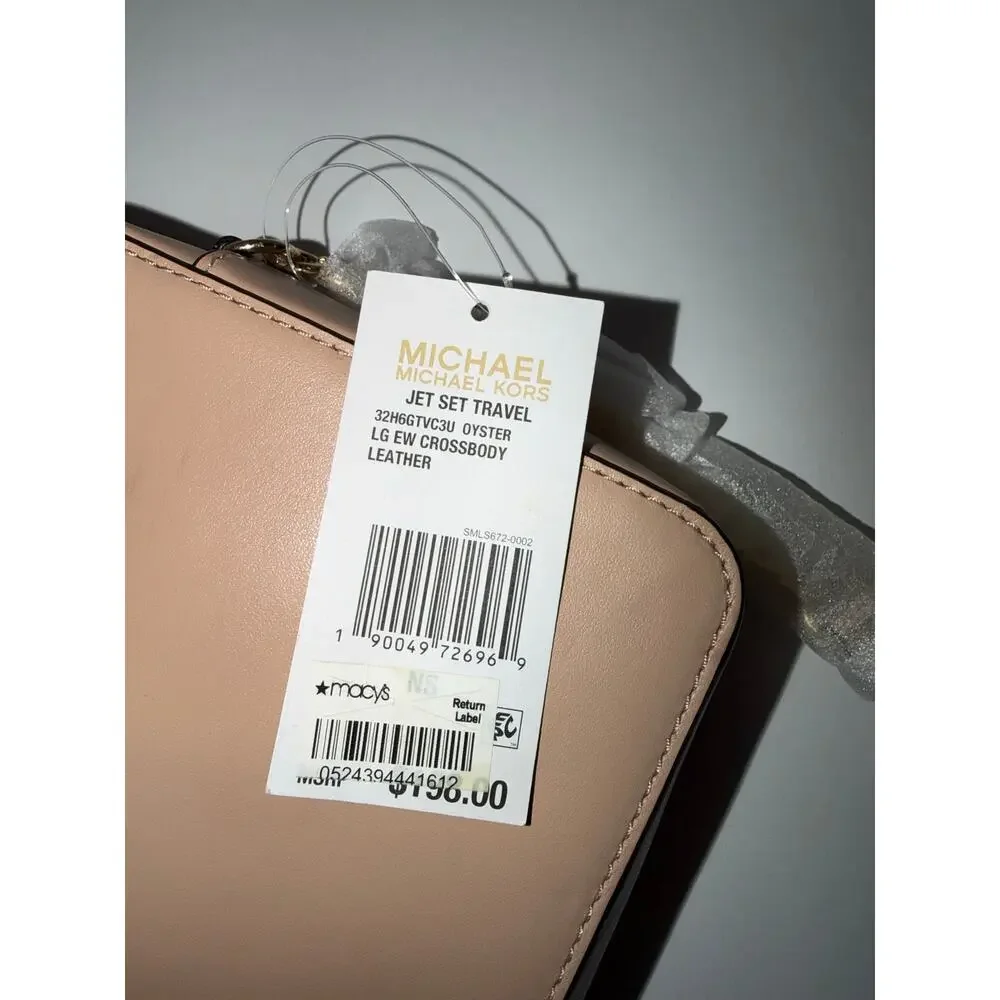 Michael Kors Jet Set Travel Oyster Leather Large EW Nude Crossbody Bag NWT $198